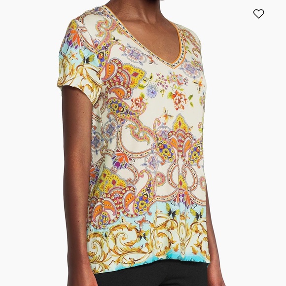 Johnny Was Sz S Top The Janie Favorite Printed V-Neck T-Shirt Boho New - Picture 4 of 9
